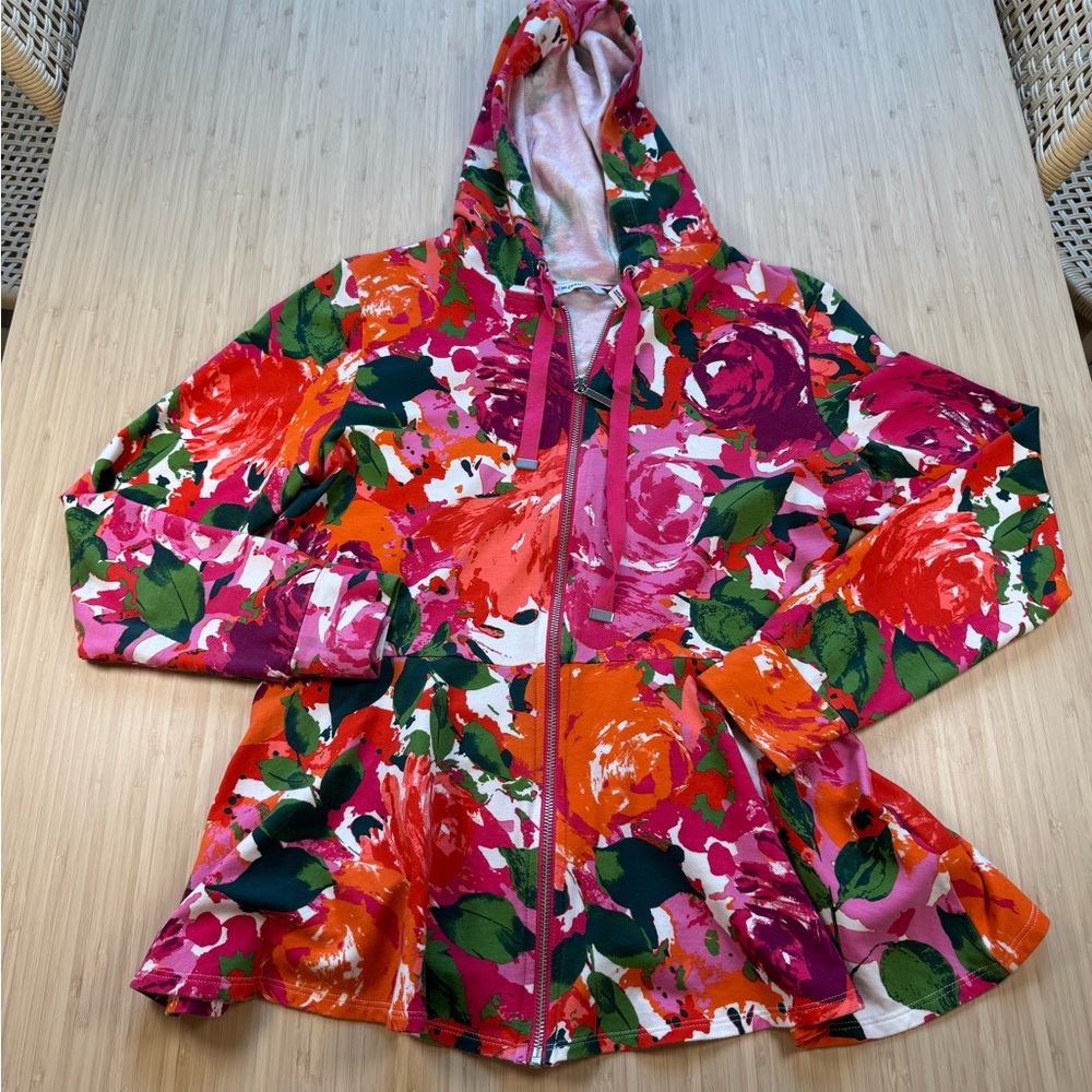 Isaac Mizrahi Live! QVC Floral Peplum Women's Full Zip Athletic Jacket Sz S